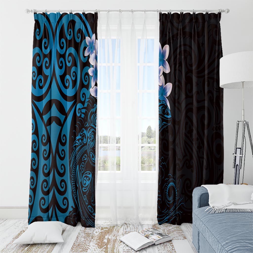 New Zealand Tuatara Plumeria Window Curtain Maori Blue Koru Tribal Tattoo LT01 - Polynesian Pride