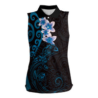 New Zealand Tuatara Plumeria Women Sleeveless Polo Shirt Maori Blue Koru Tribal Tattoo LT01 Female Blue - Polynesian Pride