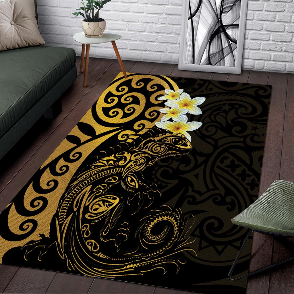 New Zealand Tuatara Plumeria Area Rug Maori Gold Koru Tribal Tattoo LT01 Gold - Polynesian Pride