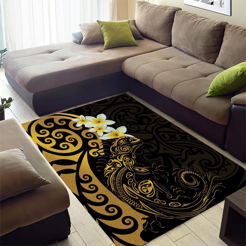 New Zealand Tuatara Plumeria Area Rug Maori Gold Koru Tribal Tattoo LT01 - Polynesian Pride