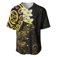 New Zealand Tuatara Plumeria Baseball Jersey Maori Gold Koru Tribal Tattoo LT01 Gold - Polynesian Pride