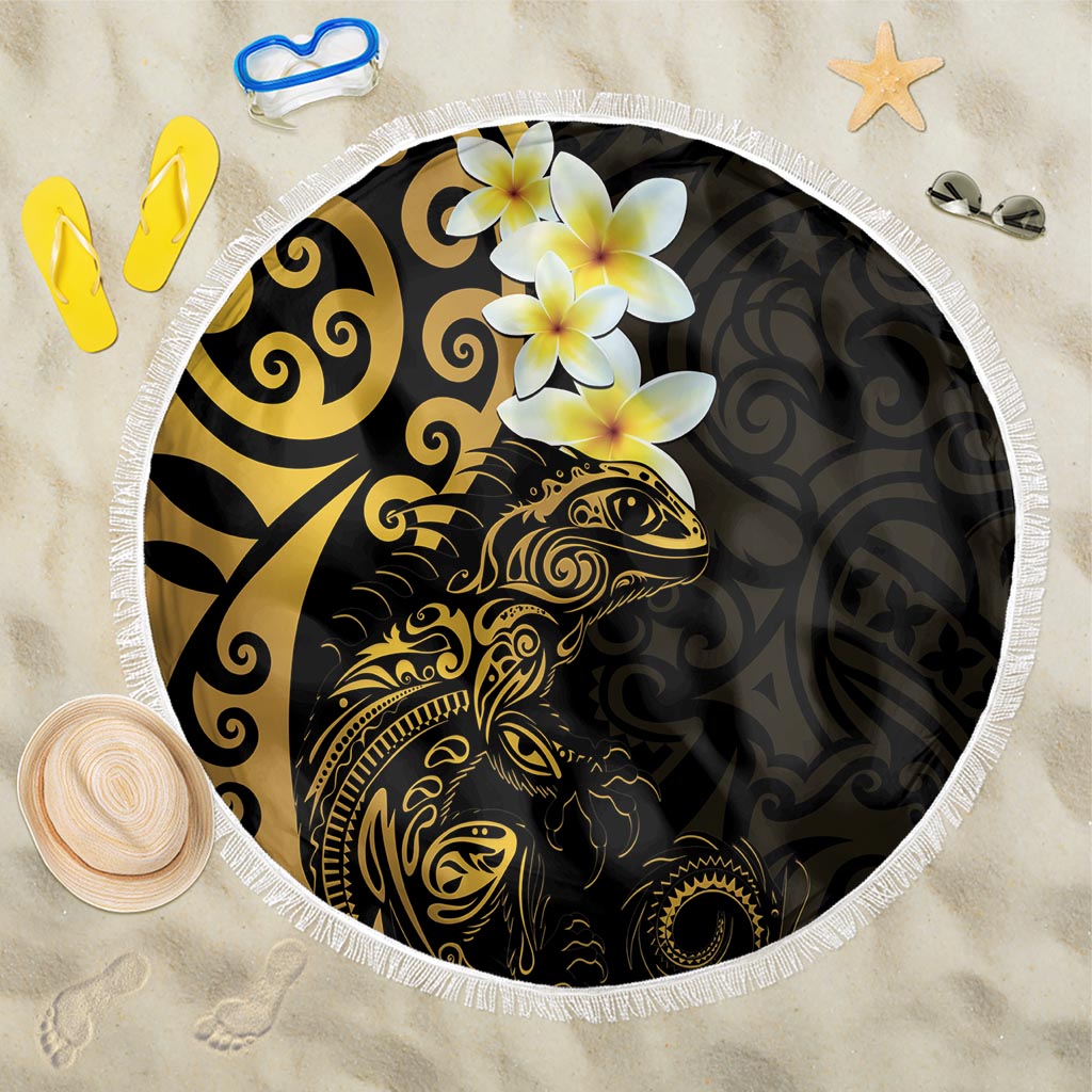 New Zealand Tuatara Plumeria Beach Blanket Maori Gold Koru Tribal Tattoo LT01 One Size 150cm Gold - Polynesian Pride