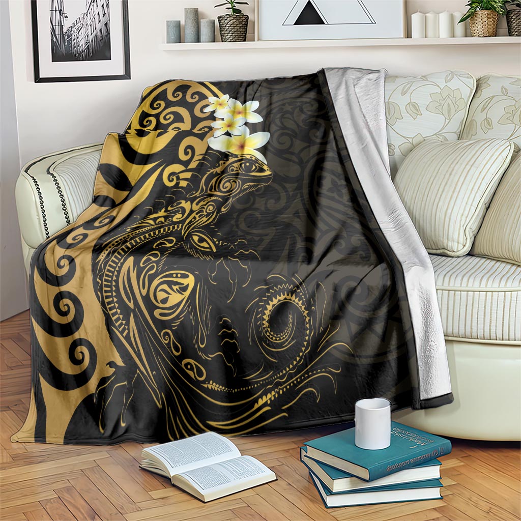 New Zealand Tuatara Plumeria Blanket Maori Gold Koru Tribal Tattoo LT01 Gold - Polynesian Pride