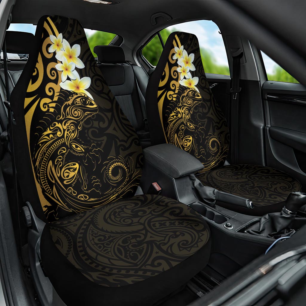 New Zealand Tuatara Plumeria Car Seat Cover Maori Gold Koru Tribal Tattoo LT01 One Size Gold - Polynesian Pride