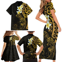 New Zealand Tuatara Plumeria Family Matching Short Sleeve Bodycon Dress and Hawaiian Shirt Maori Gold Koru Tribal Tattoo LT01 - Polynesian Pride