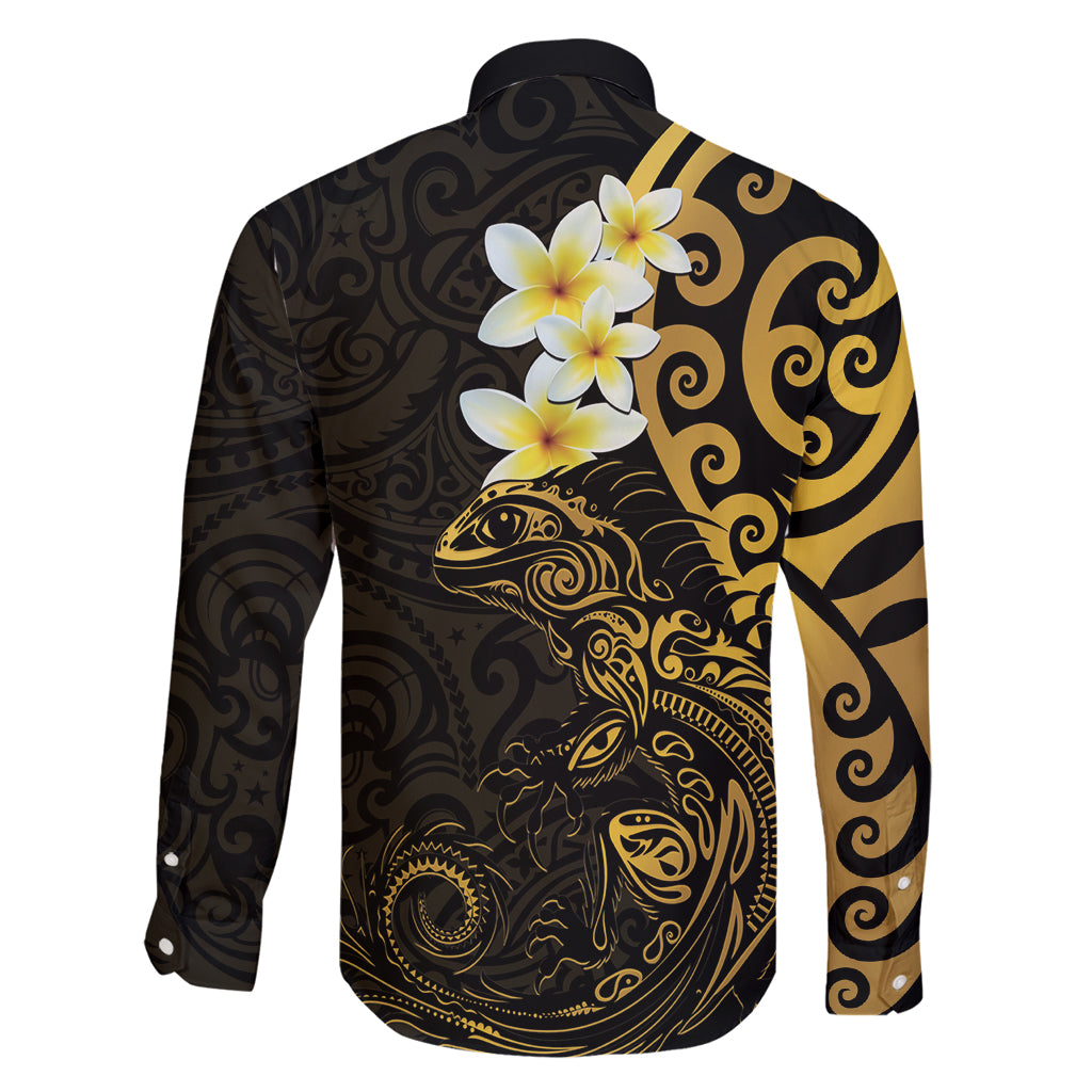 New Zealand Tuatara Plumeria Family Matching Summer Maxi Dress and Hawaiian Shirt Maori Gold Koru Tribal Tattoo LT01 - Polynesian Pride