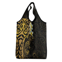 New Zealand Tuatara Plumeria Grocery Bag Maori Gold Koru Tribal Tattoo LT01 - Polynesian Pride