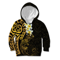 New Zealand Tuatara Plumeria Kid Hoodie Maori Gold Koru Tribal Tattoo LT01 Hoodie Gold - Polynesian Pride