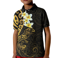 New Zealand Tuatara Plumeria Kid Polo Shirt Maori Gold Koru Tribal Tattoo LT01 Kid Gold - Polynesian Pride