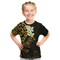 New Zealand Tuatara Plumeria Kid T Shirt Maori Gold Koru Tribal Tattoo LT01 Gold - Polynesian Pride