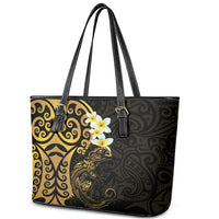 New Zealand Tuatara Plumeria Leather Tote Bag Maori Gold Koru Tribal Tattoo LT01 - Polynesian Pride