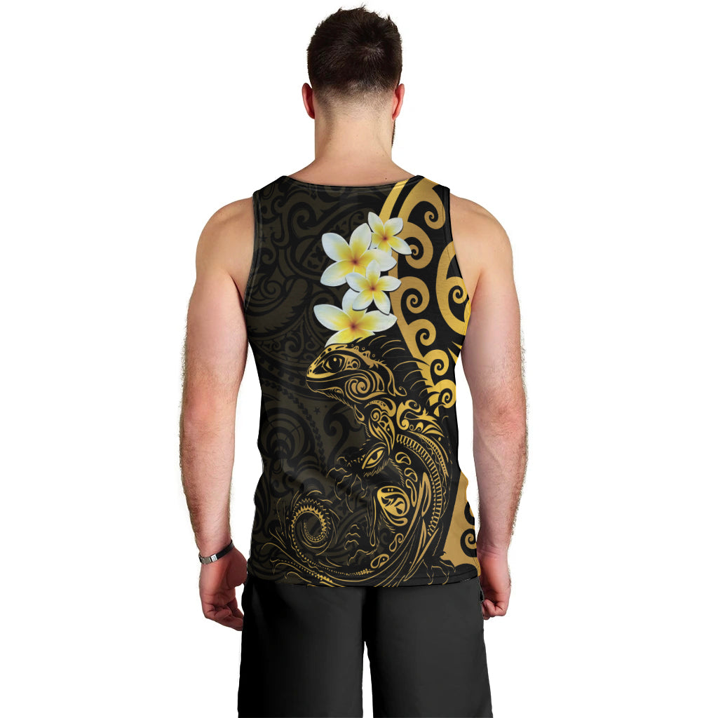 New Zealand Tuatara Plumeria Men Tank Top Maori Gold Koru Tribal Tattoo LT01 - Polynesian Pride