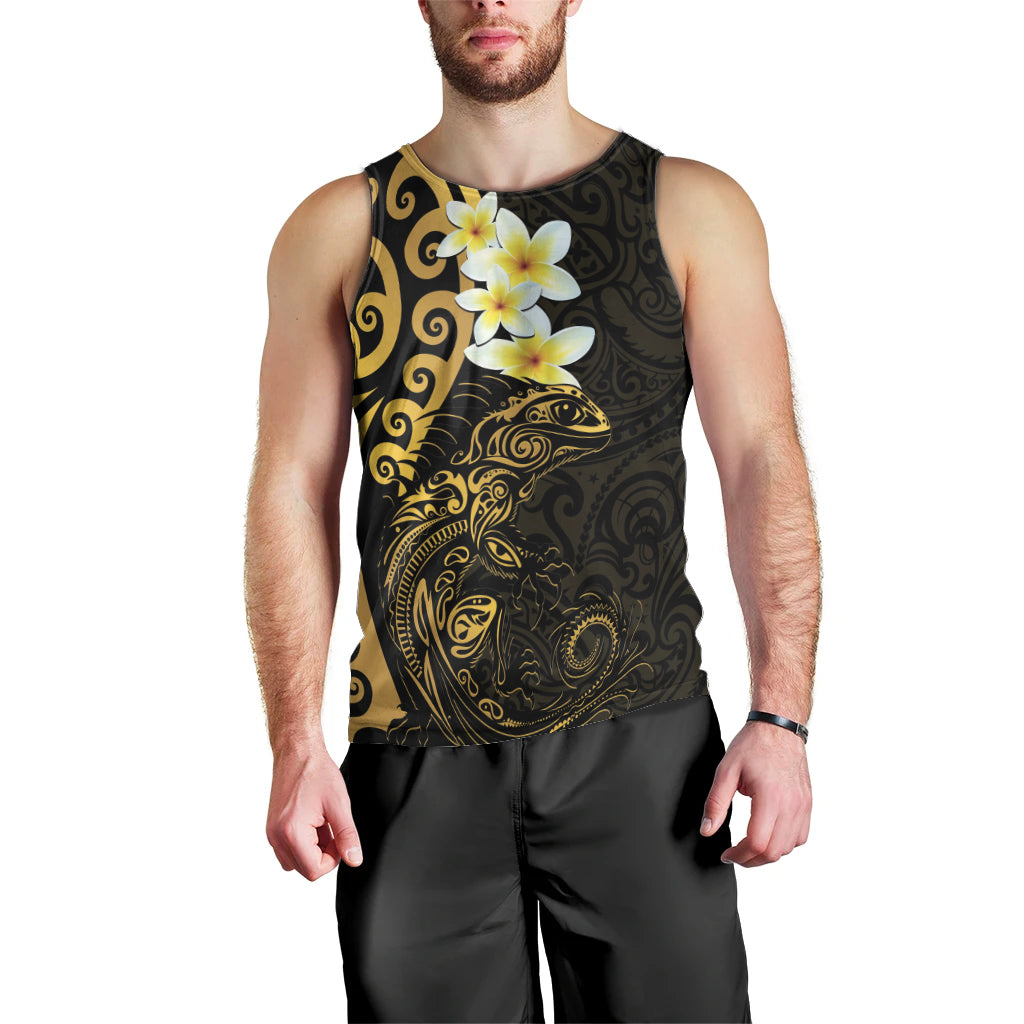 New Zealand Tuatara Plumeria Men Tank Top Maori Gold Koru Tribal Tattoo LT01 - Polynesian Pride