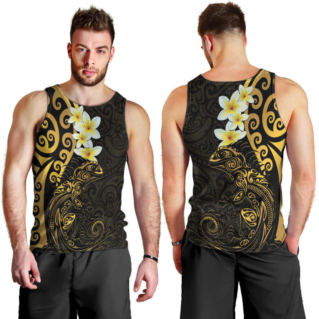 New Zealand Tuatara Plumeria Men Tank Top Maori Gold Koru Tribal Tattoo LT01 - Polynesian Pride