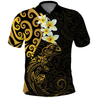 New Zealand Tuatara Plumeria Polo Shirt Maori Gold Koru Tribal Tattoo LT01 Gold - Polynesian Pride