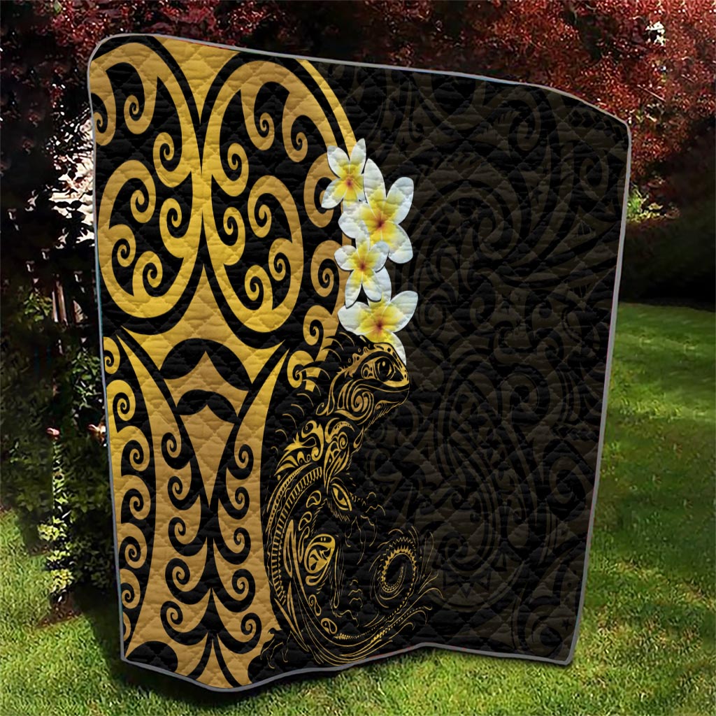 New Zealand Tuatara Plumeria Quilt Maori Gold Koru Tribal Tattoo LT01 - Polynesian Pride