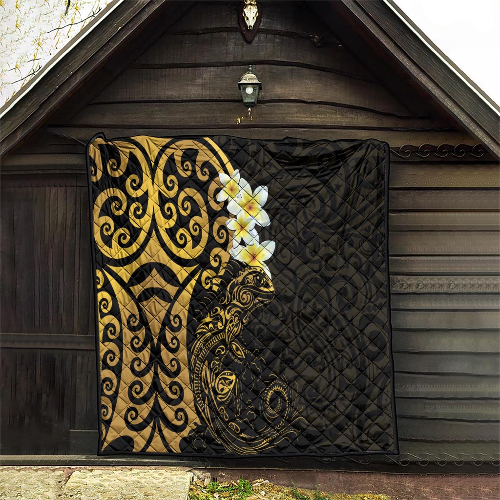 New Zealand Tuatara Plumeria Quilt Maori Gold Koru Tribal Tattoo LT01 - Polynesian Pride