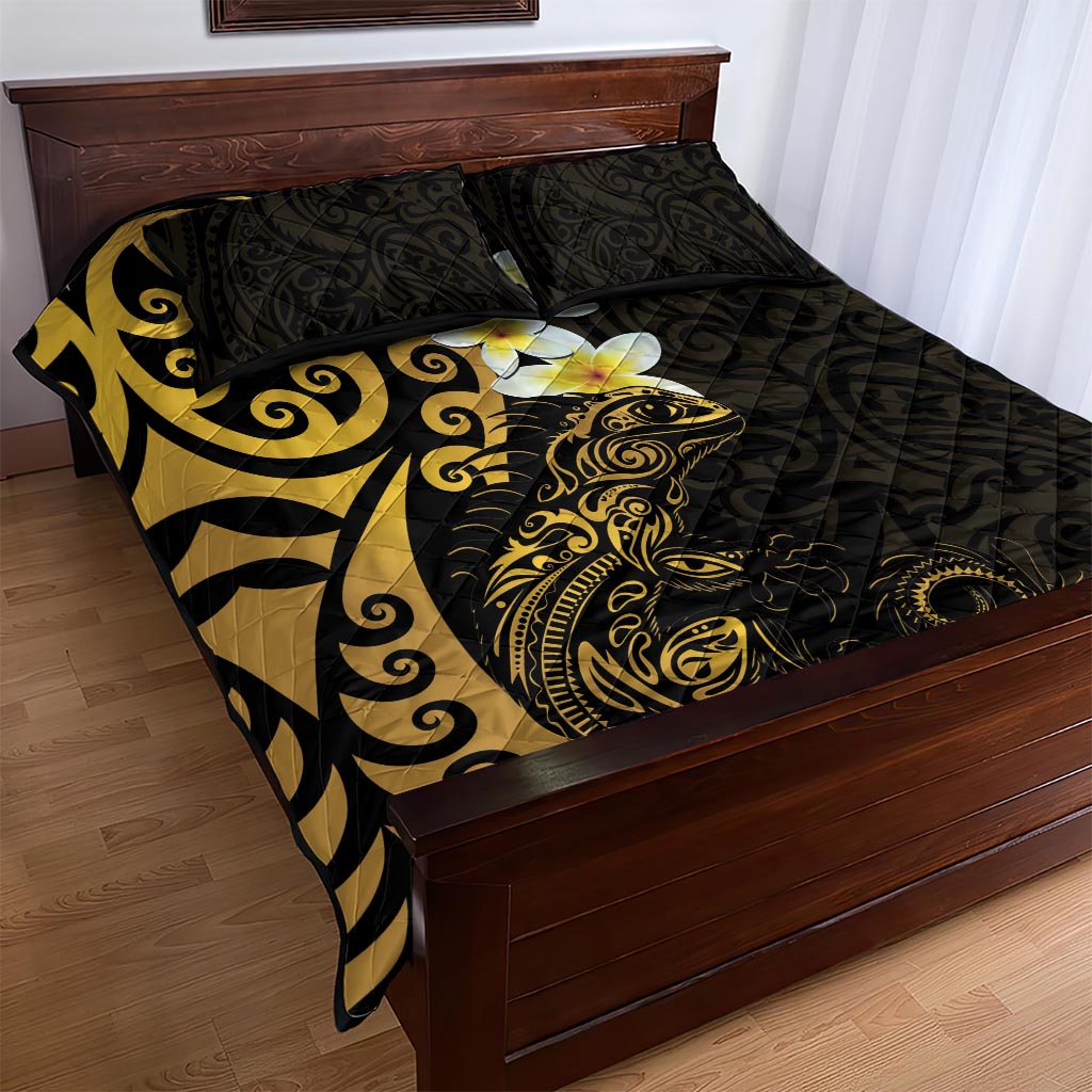 New Zealand Tuatara Plumeria Quilt Bed Set Maori Gold Koru Tribal Tattoo LT01 - Polynesian Pride