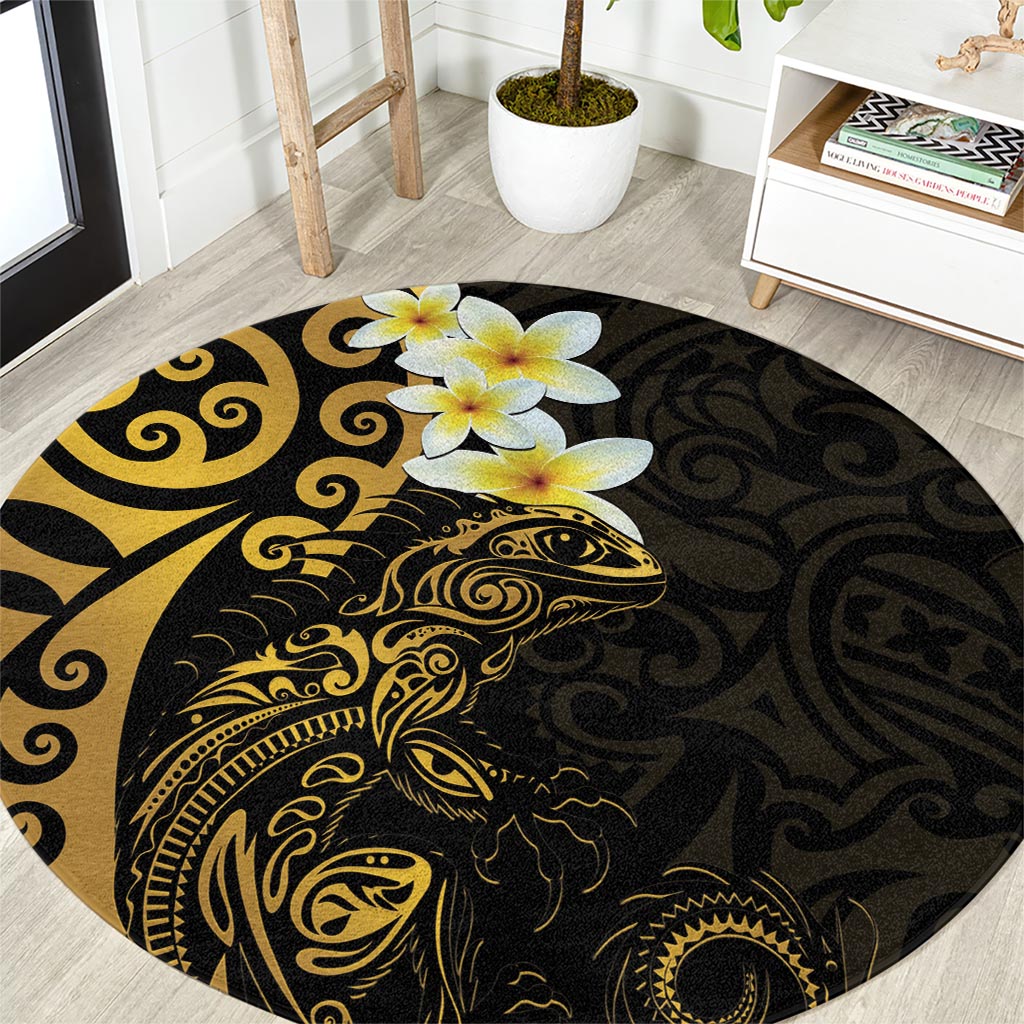 New Zealand Tuatara Plumeria Round Carpet Maori Gold Koru Tribal Tattoo LT01 Gold - Polynesian Pride