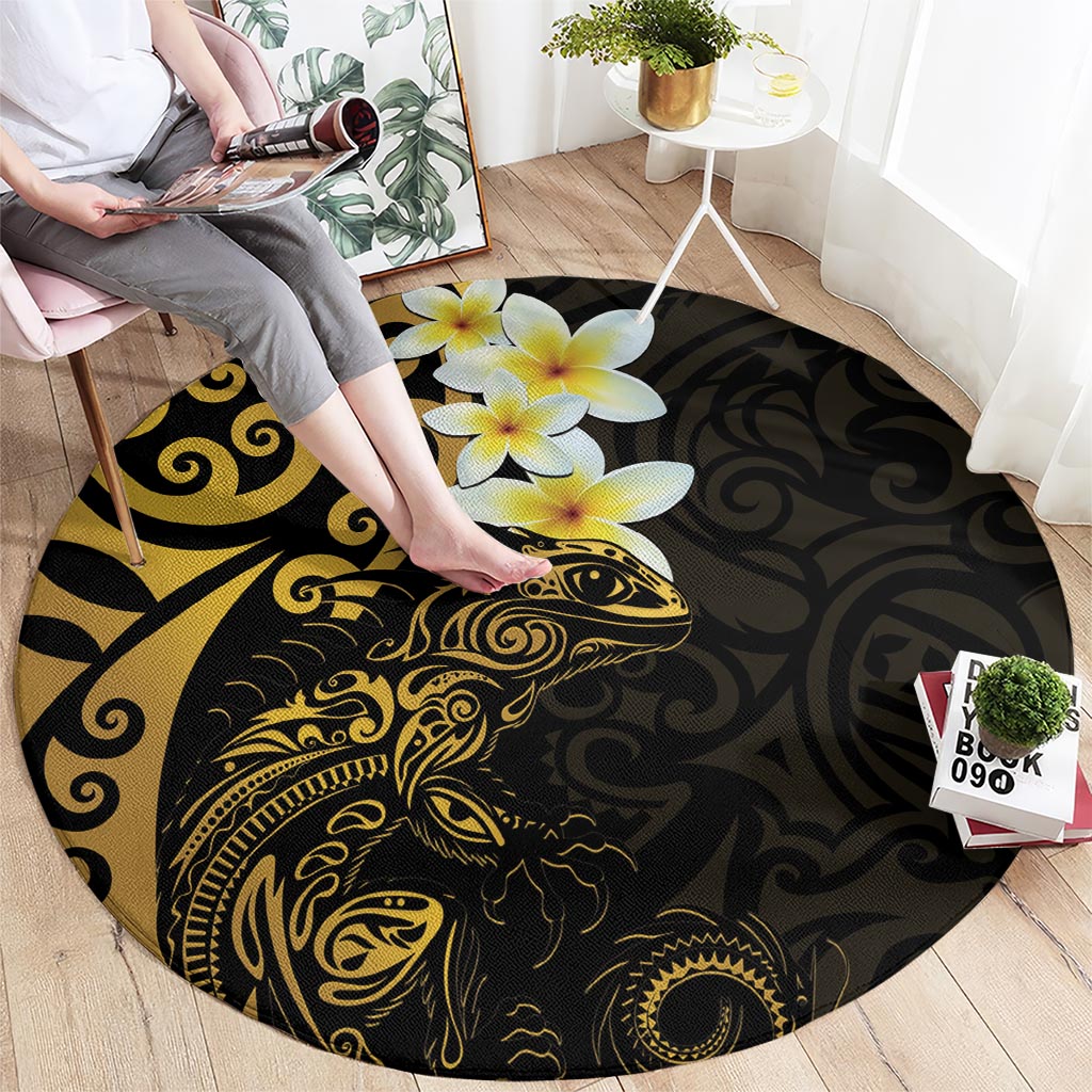 New Zealand Tuatara Plumeria Round Carpet Maori Gold Koru Tribal Tattoo LT01 - Polynesian Pride