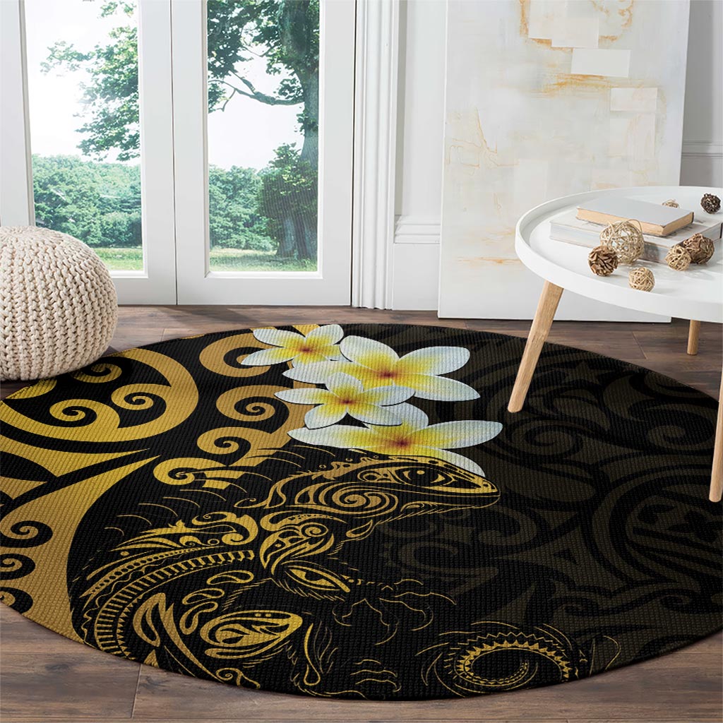 New Zealand Tuatara Plumeria Round Carpet Maori Gold Koru Tribal Tattoo LT01 - Polynesian Pride