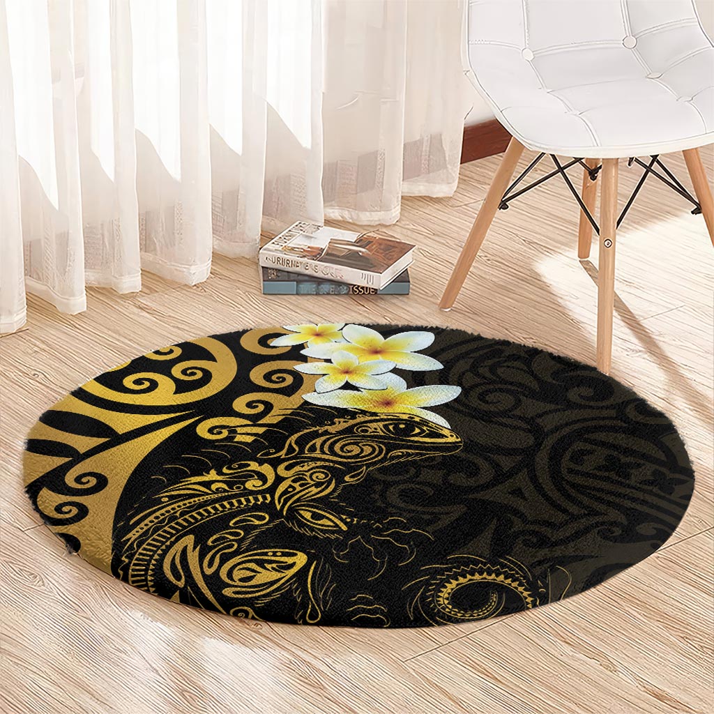 New Zealand Tuatara Plumeria Round Carpet Maori Gold Koru Tribal Tattoo LT01 - Polynesian Pride