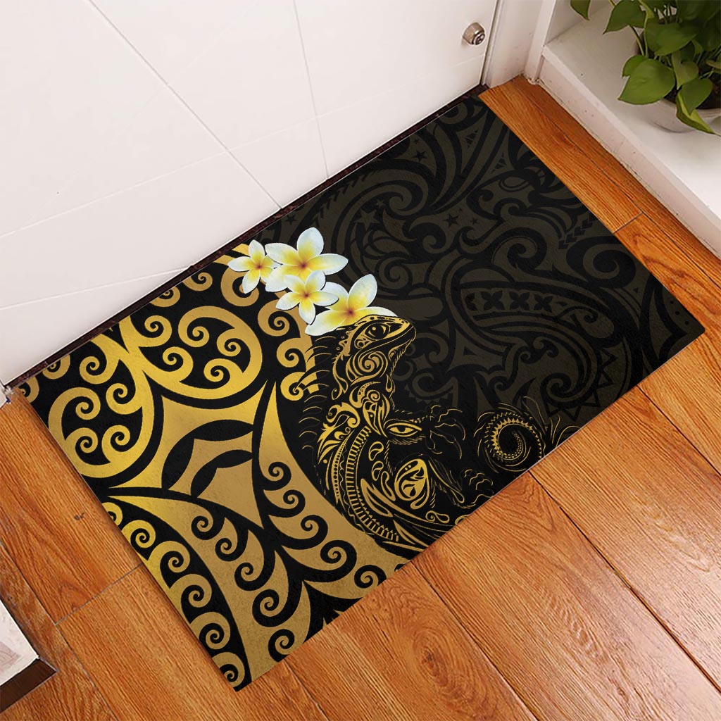 New Zealand Tuatara Plumeria Rubber Doormat Maori Gold Koru Tribal Tattoo LT01 Gold - Polynesian Pride