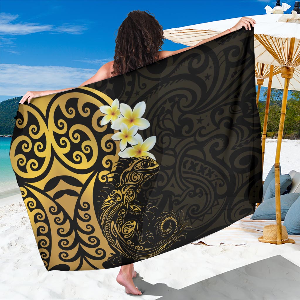 New Zealand Tuatara Plumeria Sarong Maori Gold Koru Tribal Tattoo LT01 One Size 44 x 66 inches Gold - Polynesian Pride