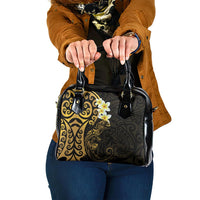 New Zealand Tuatara Plumeria Shoulder Handbag Maori Gold Koru Tribal Tattoo LT01 One Size Gold - Polynesian Pride