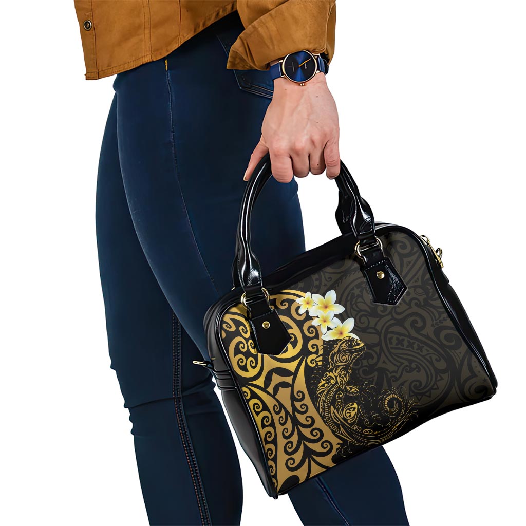 New Zealand Tuatara Plumeria Shoulder Handbag Maori Gold Koru Tribal Tattoo LT01 - Polynesian Pride