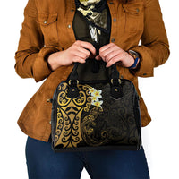 New Zealand Tuatara Plumeria Shoulder Handbag Maori Gold Koru Tribal Tattoo LT01 - Polynesian Pride