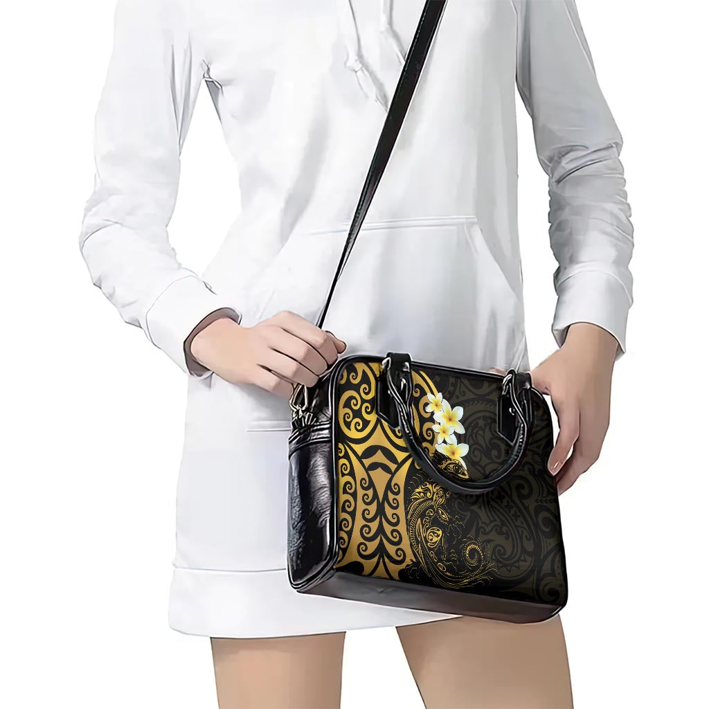 New Zealand Tuatara Plumeria Shoulder Handbag Maori Gold Koru Tribal Tattoo LT01 - Polynesian Pride