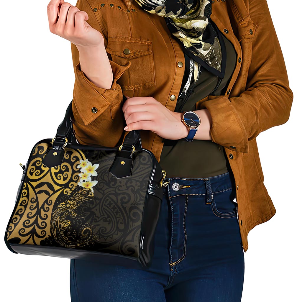New Zealand Tuatara Plumeria Shoulder Handbag Maori Gold Koru Tribal Tattoo LT01 - Polynesian Pride