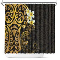 New Zealand Tuatara Plumeria Shower Curtain Maori Gold Koru Tribal Tattoo LT01 Gold - Polynesian Pride