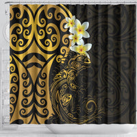 New Zealand Tuatara Plumeria Shower Curtain Maori Gold Koru Tribal Tattoo LT01 - Polynesian Pride