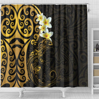 New Zealand Tuatara Plumeria Shower Curtain Maori Gold Koru Tribal Tattoo LT01 - Polynesian Pride