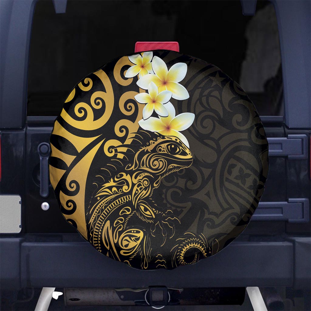 New Zealand Tuatara Plumeria Spare Tire Cover Maori Gold Koru Tribal Tattoo LT01 - Polynesian Pride