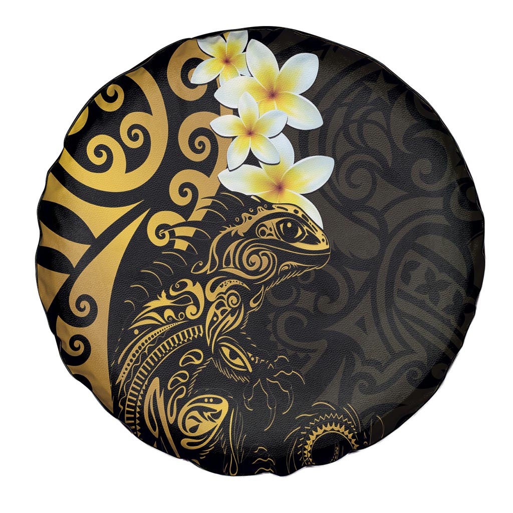 New Zealand Tuatara Plumeria Spare Tire Cover Maori Gold Koru Tribal Tattoo LT01 - Polynesian Pride