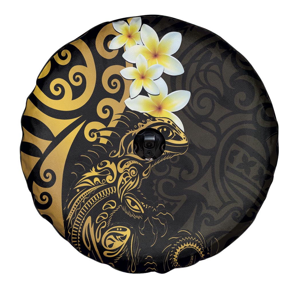 New Zealand Tuatara Plumeria Spare Tire Cover Maori Gold Koru Tribal Tattoo LT01 - Polynesian Pride