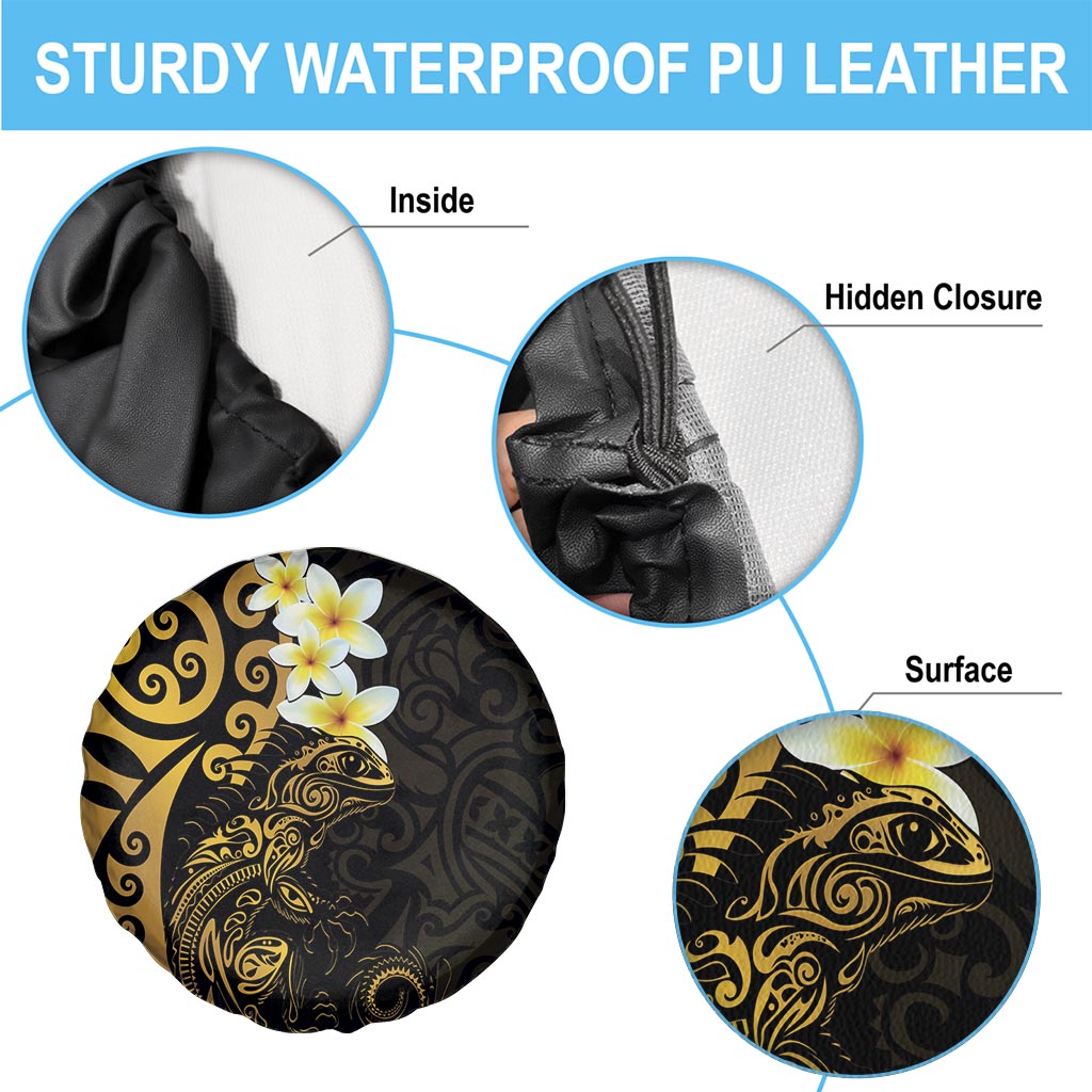 New Zealand Tuatara Plumeria Spare Tire Cover Maori Gold Koru Tribal Tattoo LT01 - Polynesian Pride
