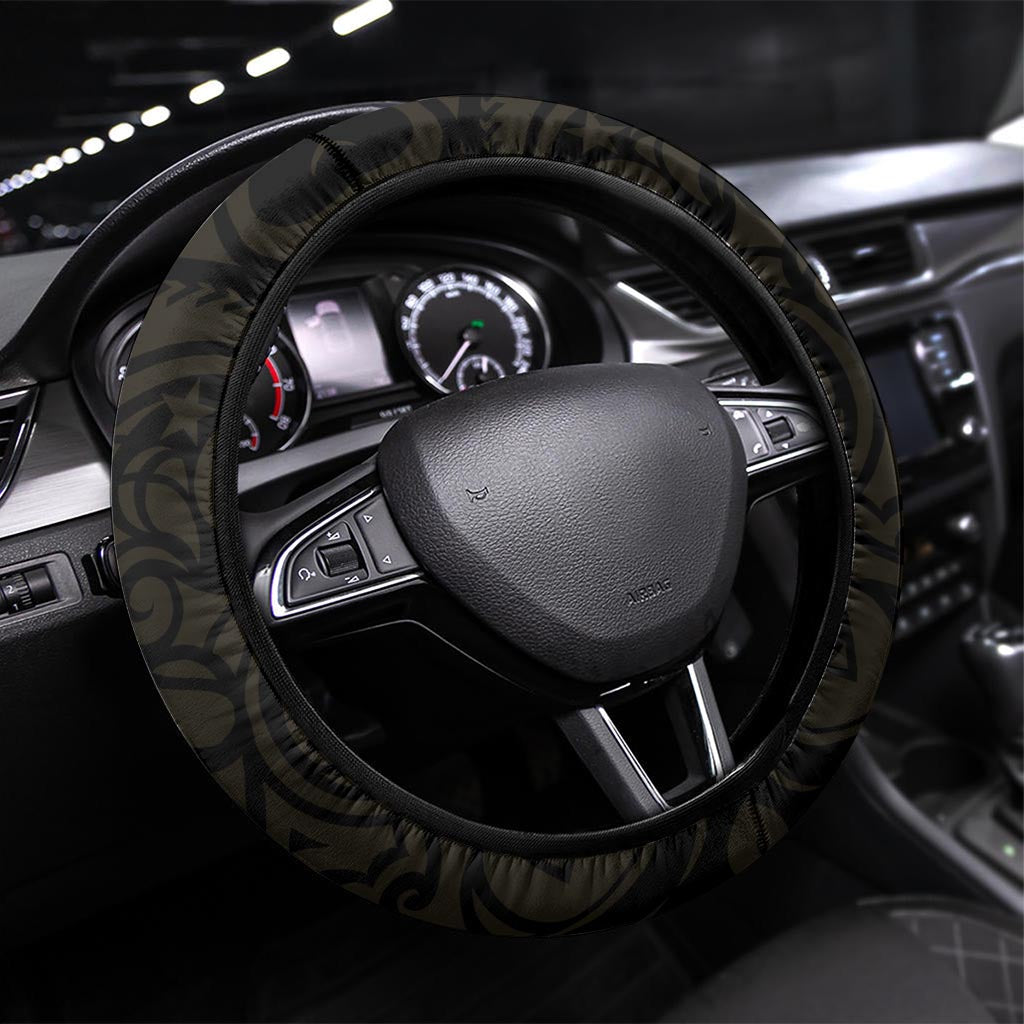 New Zealand Tuatara Plumeria Steering Wheel Cover Maori Gold Koru Tribal Tattoo LT01 Universal Fit Gold - Polynesian Pride