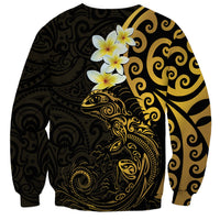 New Zealand Tuatara Plumeria Sweatshirt Maori Gold Koru Tribal Tattoo LT01 - Polynesian Pride