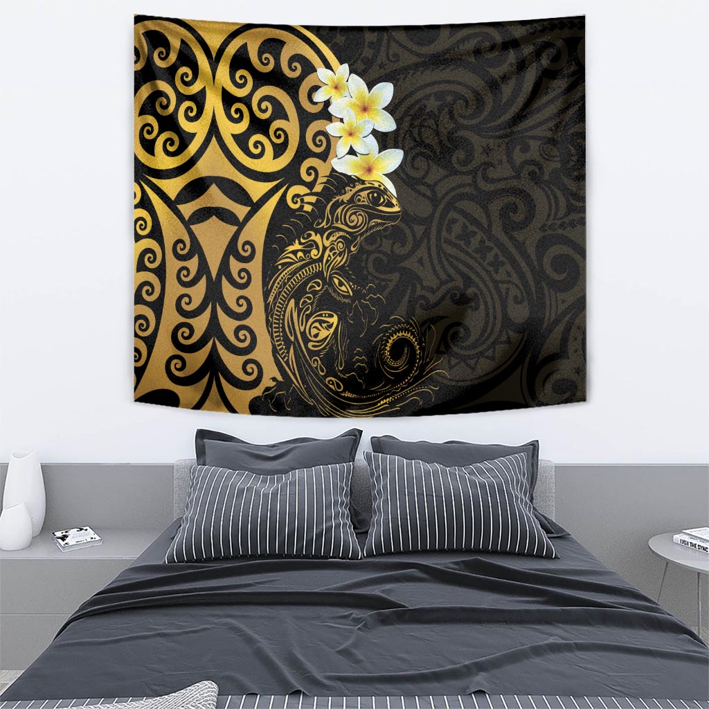 New Zealand Tuatara Plumeria Tapestry Maori Gold Koru Tribal Tattoo LT01 - Polynesian Pride