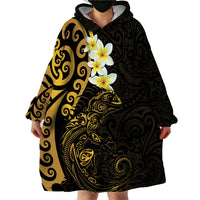 New Zealand Tuatara Plumeria Wearable Blanket Hoodie Maori Gold Koru Tribal Tattoo LT01 - Polynesian Pride