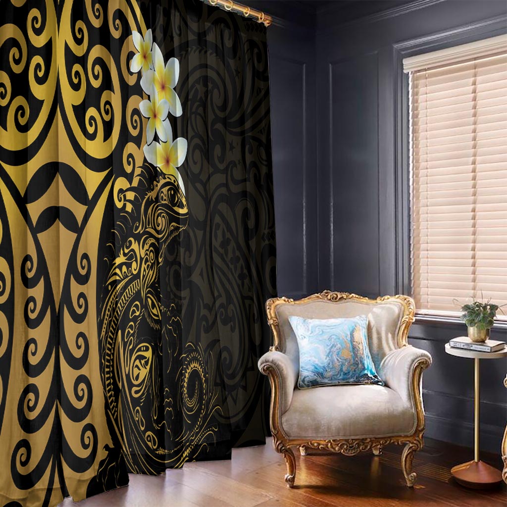 New Zealand Tuatara Plumeria Window Curtain Maori Gold Koru Tribal Tattoo LT01 - Polynesian Pride