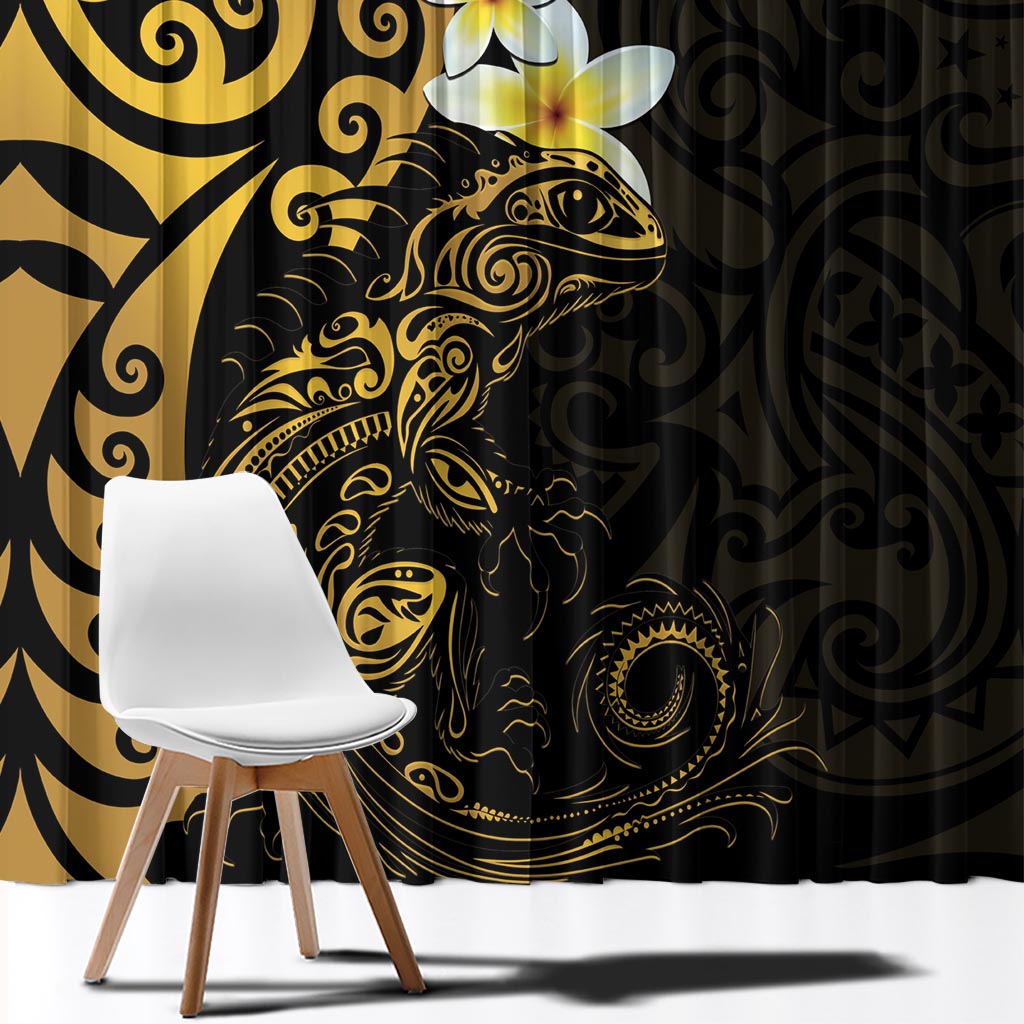 New Zealand Tuatara Plumeria Window Curtain Maori Gold Koru Tribal Tattoo LT01 - Polynesian Pride