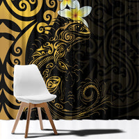 New Zealand Tuatara Plumeria Window Curtain Maori Gold Koru Tribal Tattoo LT01 - Polynesian Pride