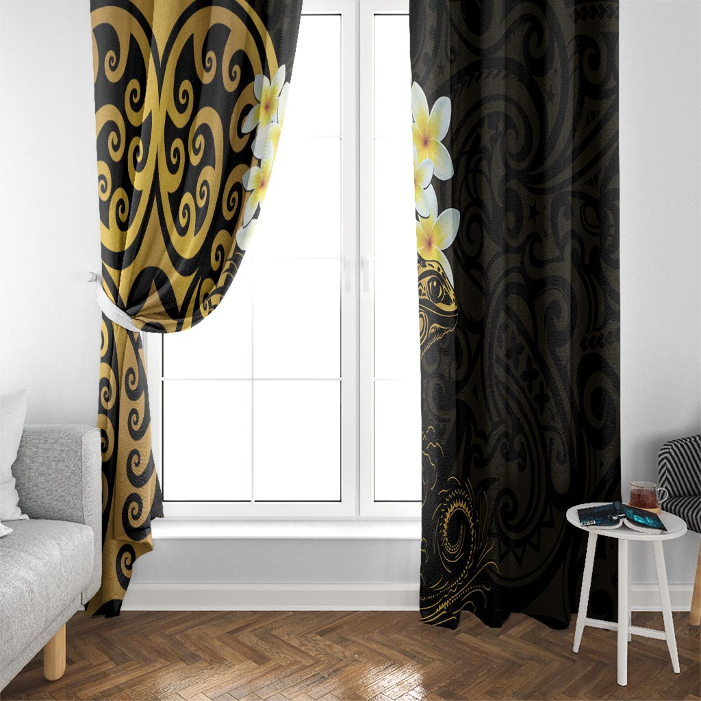 New Zealand Tuatara Plumeria Window Curtain Maori Gold Koru Tribal Tattoo LT01 - Polynesian Pride