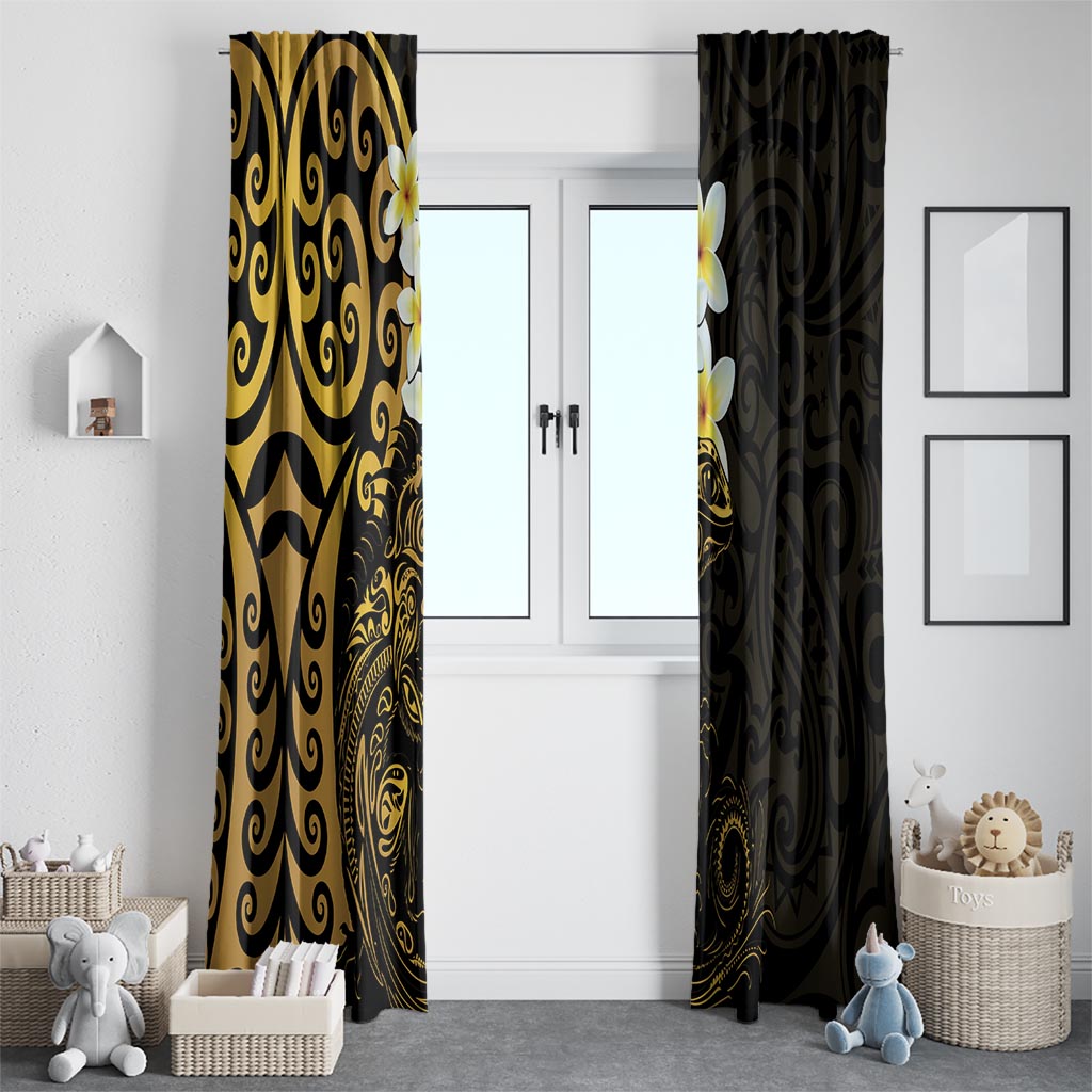 New Zealand Tuatara Plumeria Window Curtain Maori Gold Koru Tribal Tattoo LT01 - Polynesian Pride