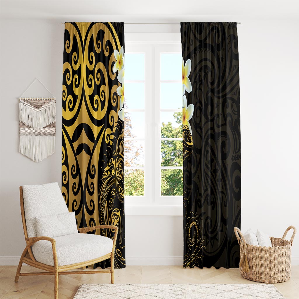 New Zealand Tuatara Plumeria Window Curtain Maori Gold Koru Tribal Tattoo LT01 - Polynesian Pride
